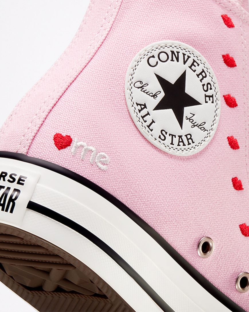 Tenis Converse Chuck Taylor All Star Embroidered Lips Cano Alto Feminino Rosa Branco | PT R0P9078